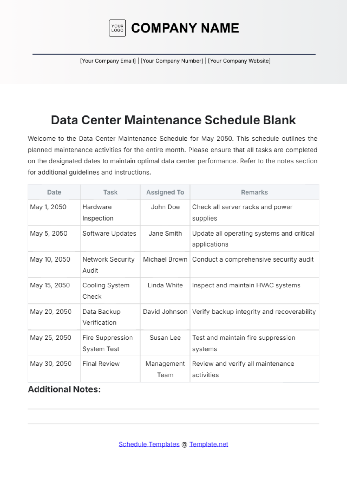 Data Center Maintenance Schedule Blank Template - Edit Online & Download