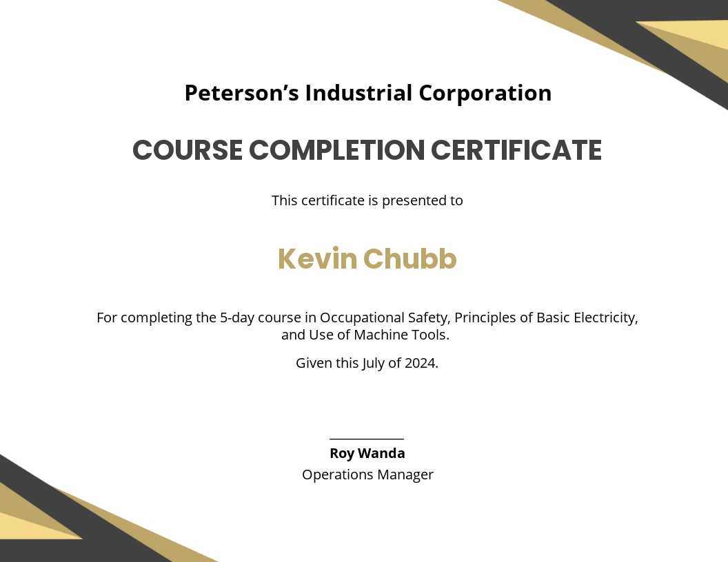 Course Completion Certificate Template - Google Docs, Word