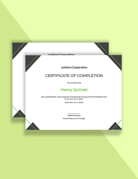 HR Training Completion Certificate Template - Google Docs, Illustrator, InDesign, Word, Apple Pages, PSD