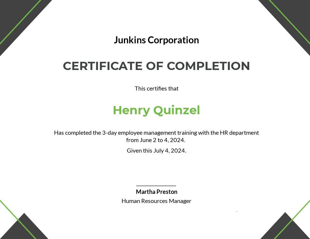 HR Training Completion Certificate Template - Google Docs, Illustrator, InDesign, Word, Apple Pages, PSD