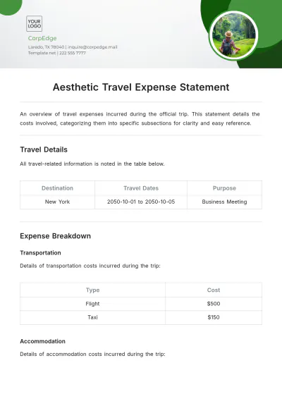 Free Aesthetic Travel Expense Statement Template to Edit Online