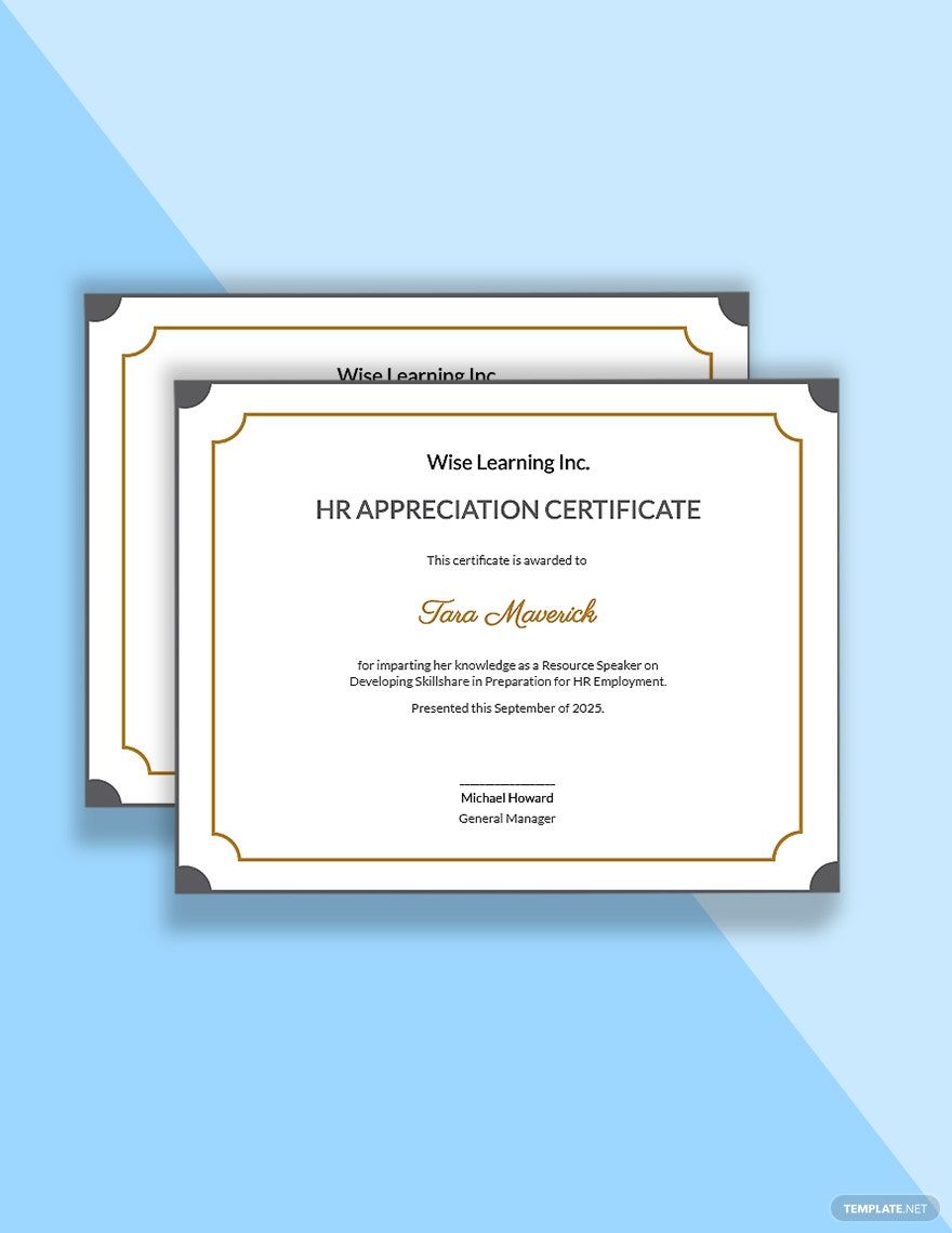 HR Appreciation Certificate Template