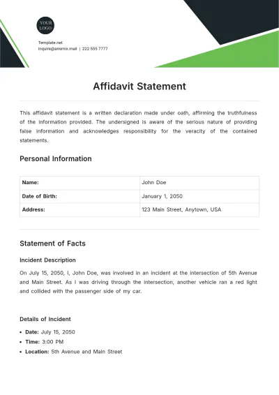 Free Affidavit Statement Template to Edit Online