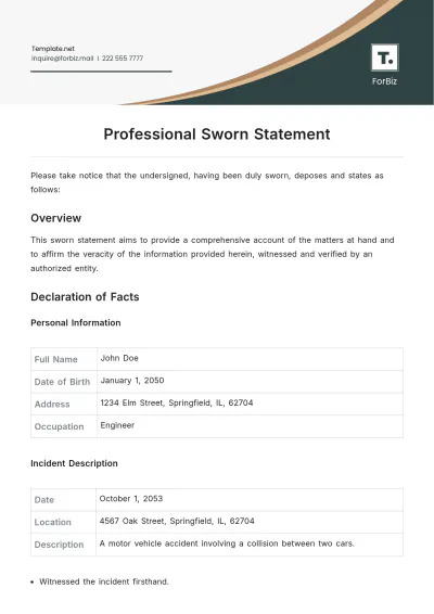 Free Professional Sworn Statement Template to Edit Online