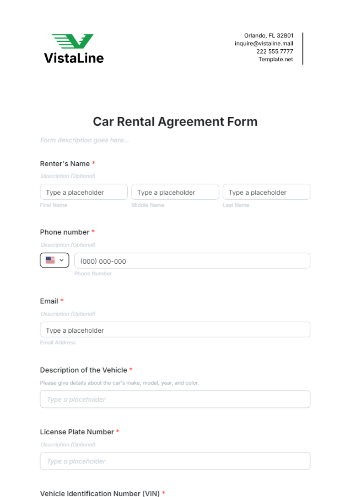 Car Rental Agreement Form Template - Edit Online & Download