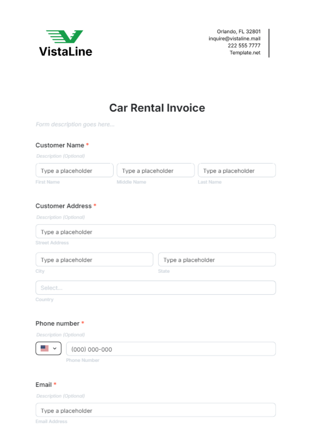 Car Rental Invoice Form Template - Edit Online & Download