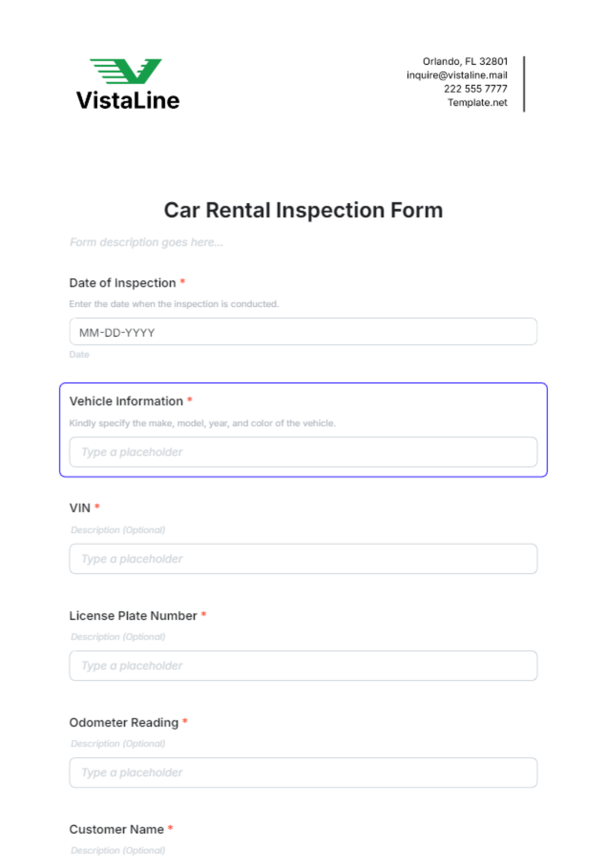 Car Rental Inspection Form Template - Edit Online & Download