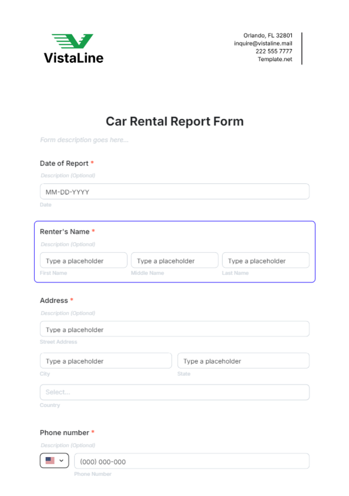 Car Rental Report Form Template - Edit Online & Download