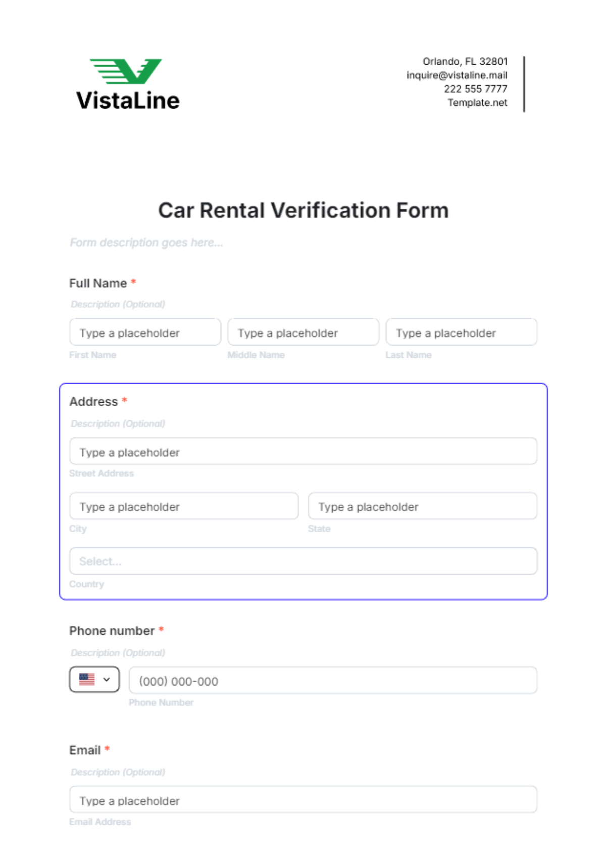 Car Rental Verification Form Template - Edit Online & Download