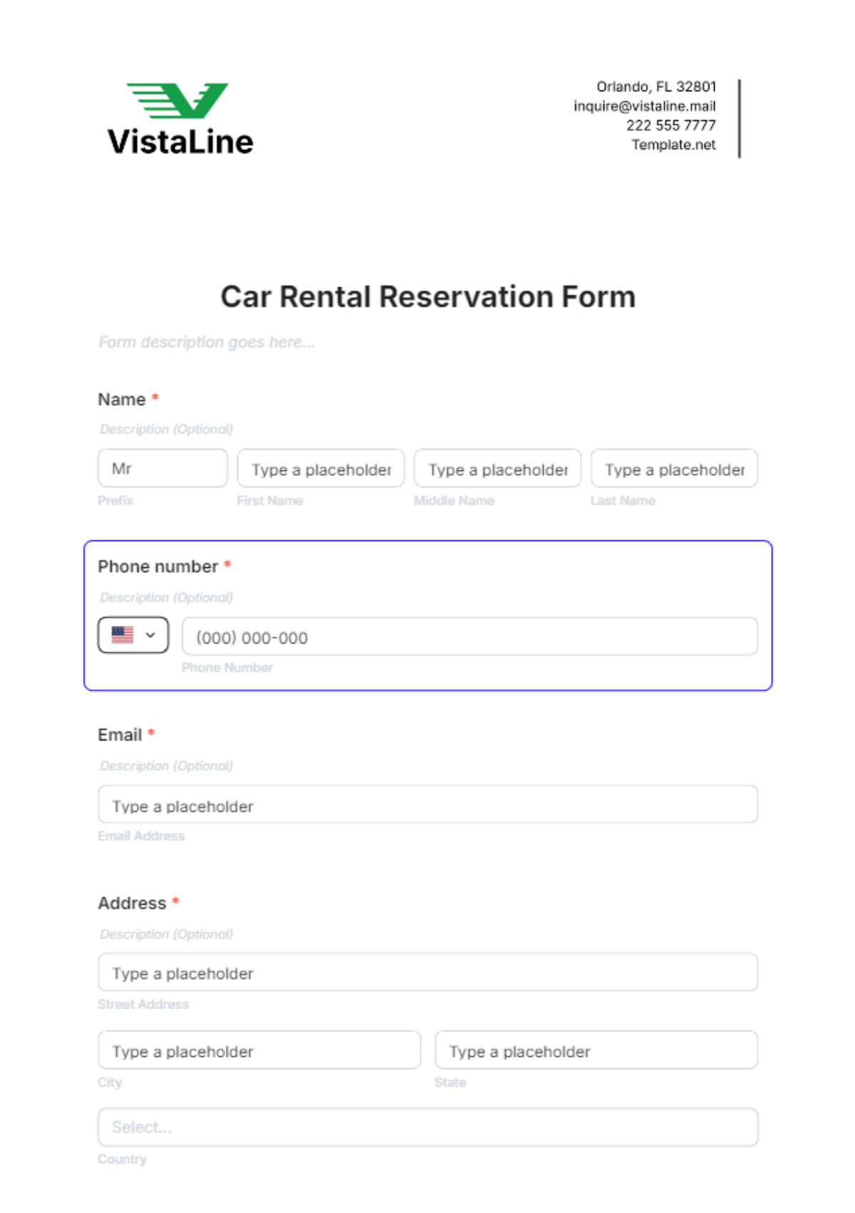 Car Rental Reservation Form Template - Edit Online & Download