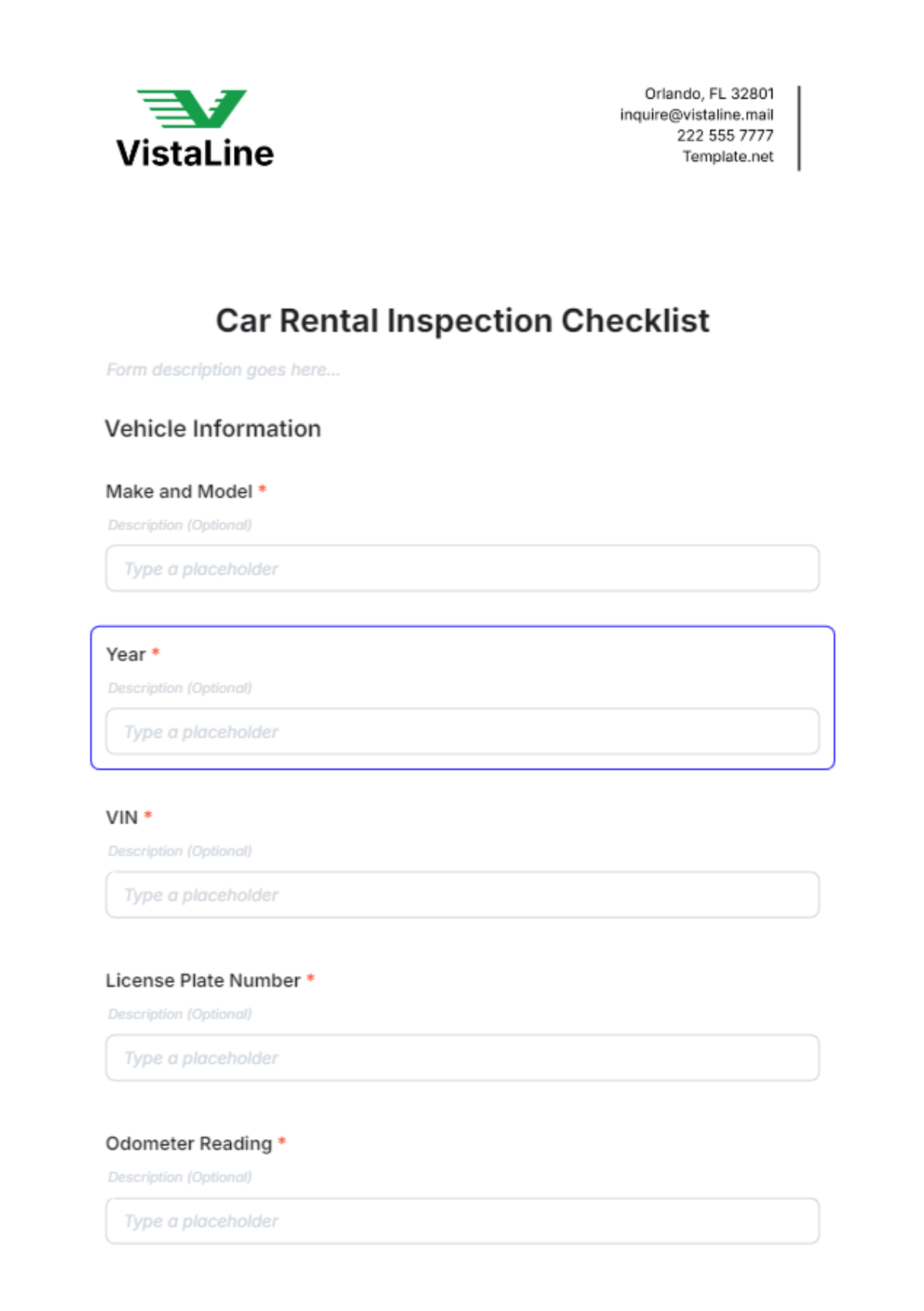 Car Rental Inspection Checklist Form Template - Edit Online & Download