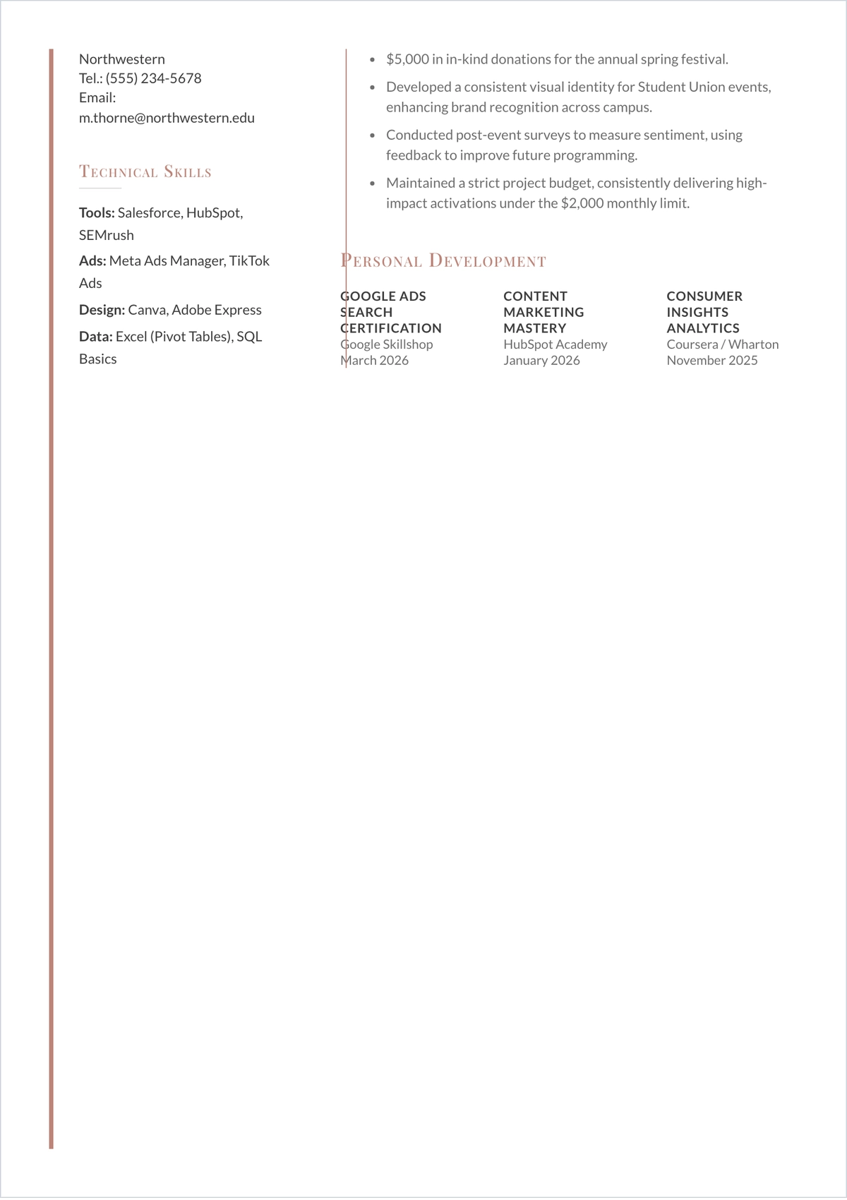 Free New Graduate ATS CV Template, AI CV Builder