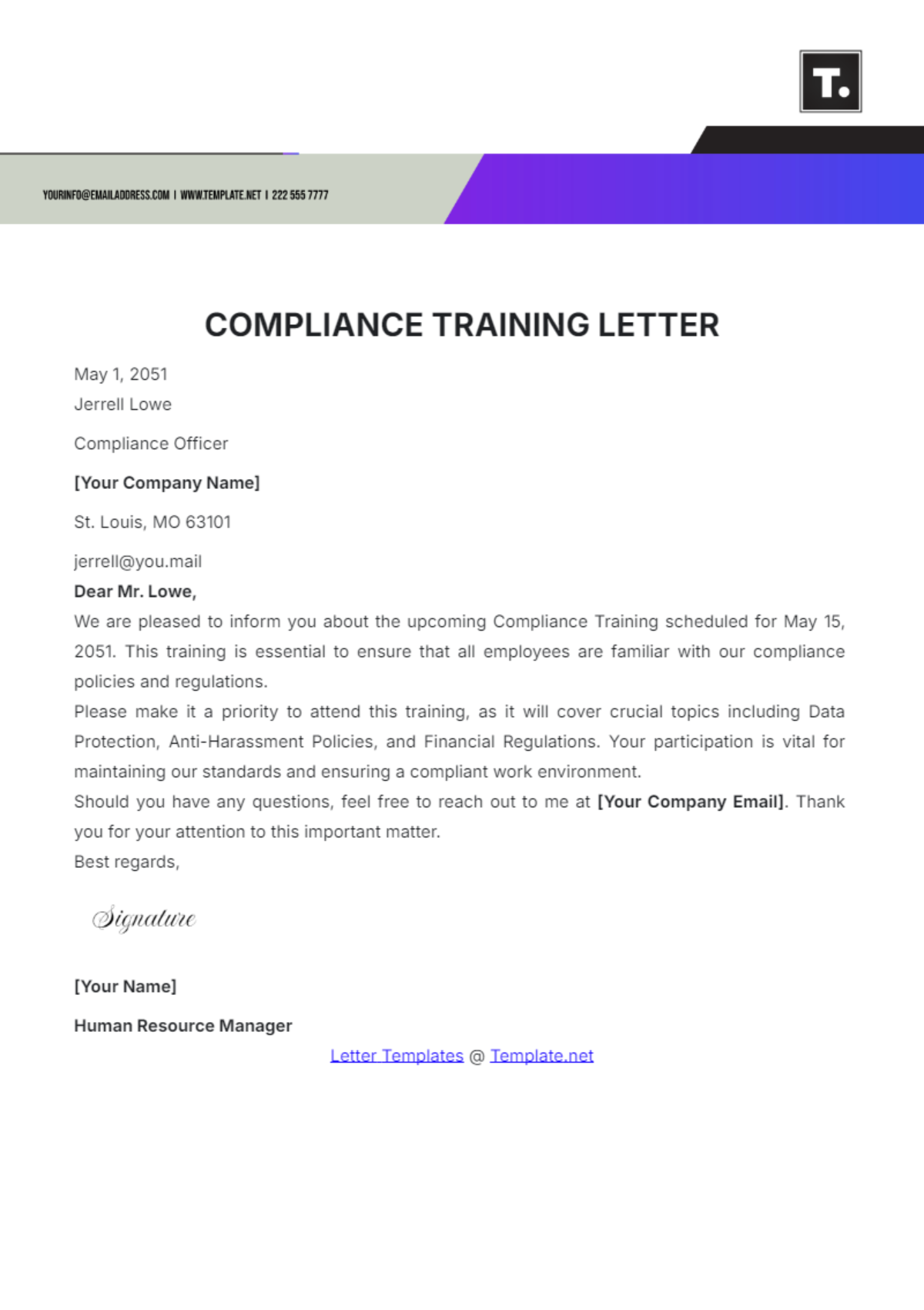 Compliance Training Letter Template