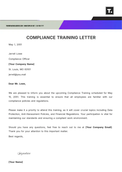 Free Compliance Training Letter Template to Edit Online