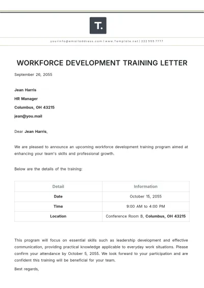 Free Workforce Development Training Letter Template to Edit Online