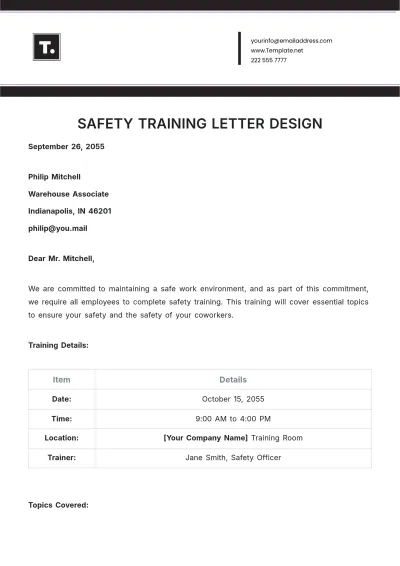 Free Safety Training Letter Design Template to Edit Online