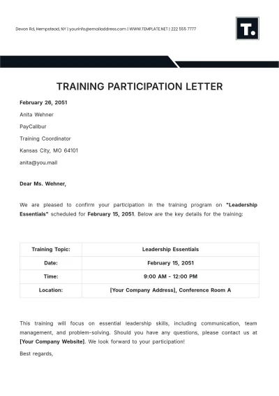 Free Training Participation Letter Template to Edit Online