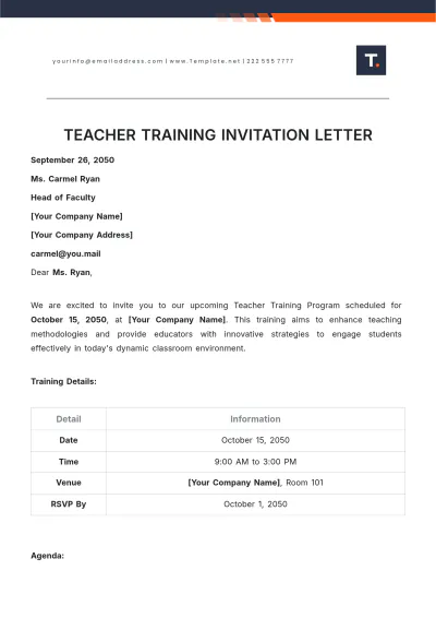 Free Teacher Training Invitation Letter Template to Edit Online
