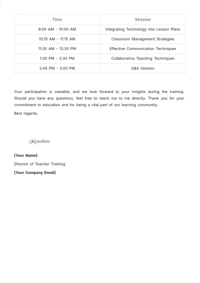 Free Teacher Training Invitation Letter Template to Edit Online