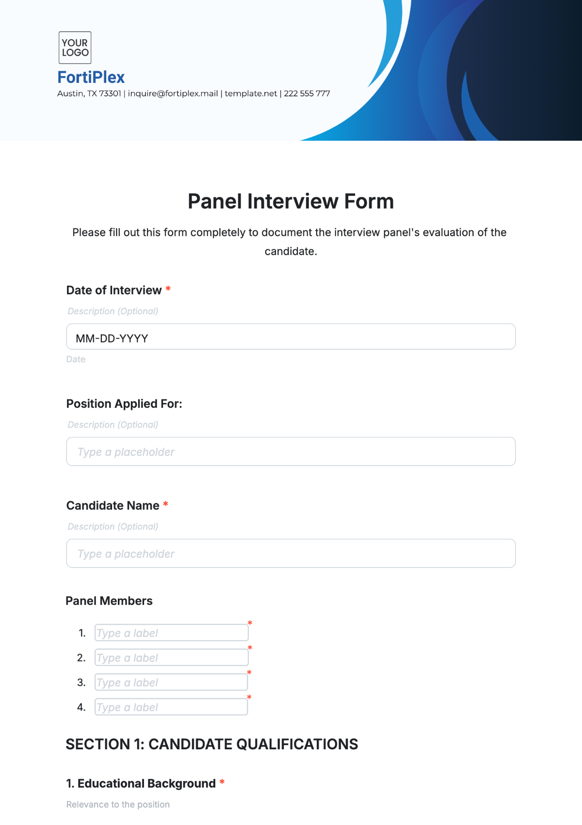 Panel Interview Form Template - Edit Online & Download