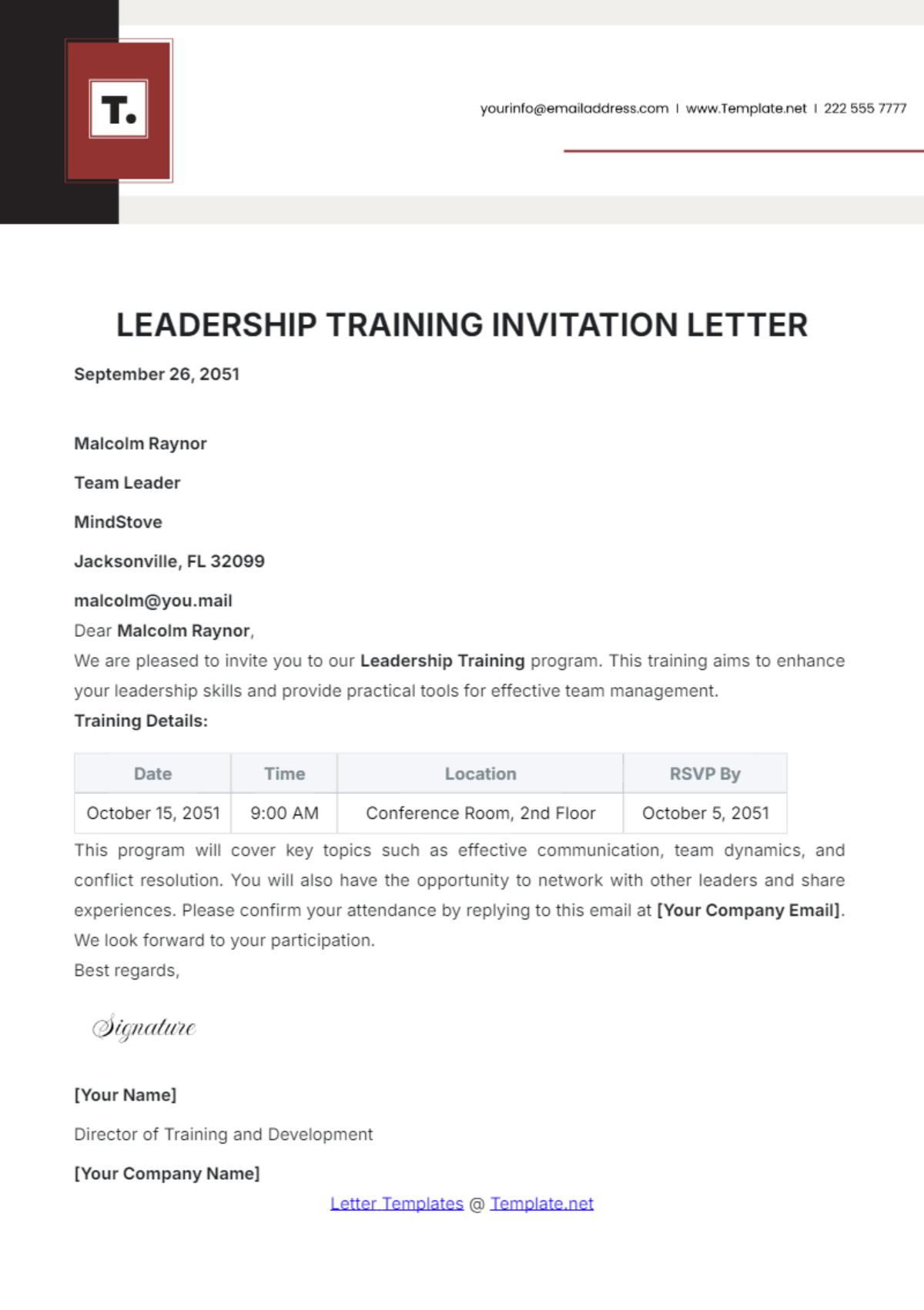 Leadership Training Invitation Letter Template