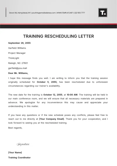 Free Training Rescheduling Letter Template to Edit Online