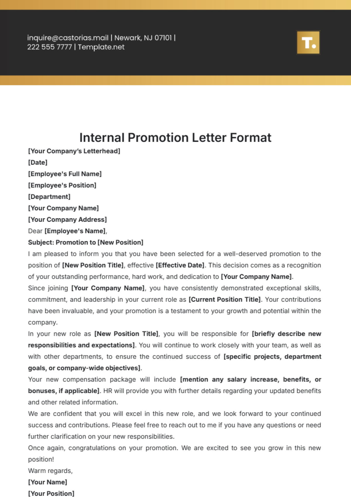 Internal Promotion Letter Format Template - Edit Online & Download