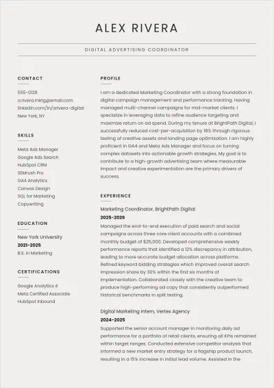 Free Junior ATS Resume Template, AI Resume Builder