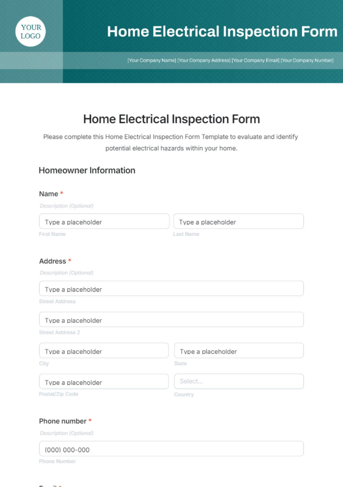 Home Electrical Inspection Form Template