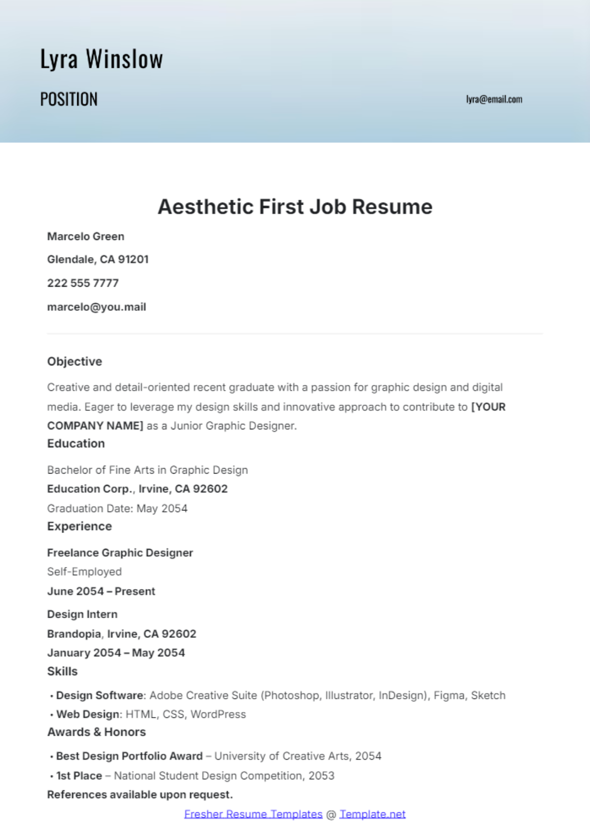 Free Aesthetic First Job Resume Template to Edit Online