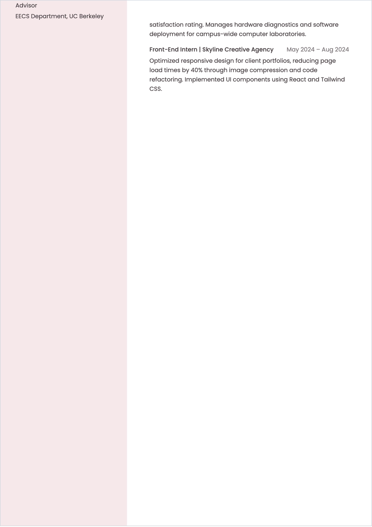 Free Sample Student ATS Resume Template, AI Resume Builder