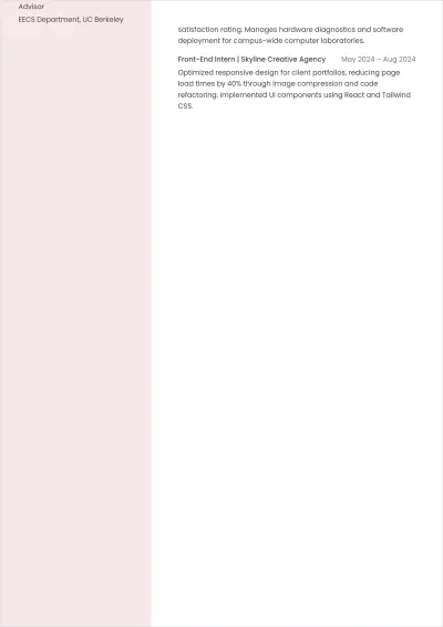 Free Sample Student ATS Resume Template, AI Resume Builder