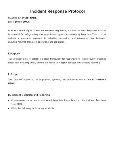 Free Incident Response Protocol Template to Edit Online