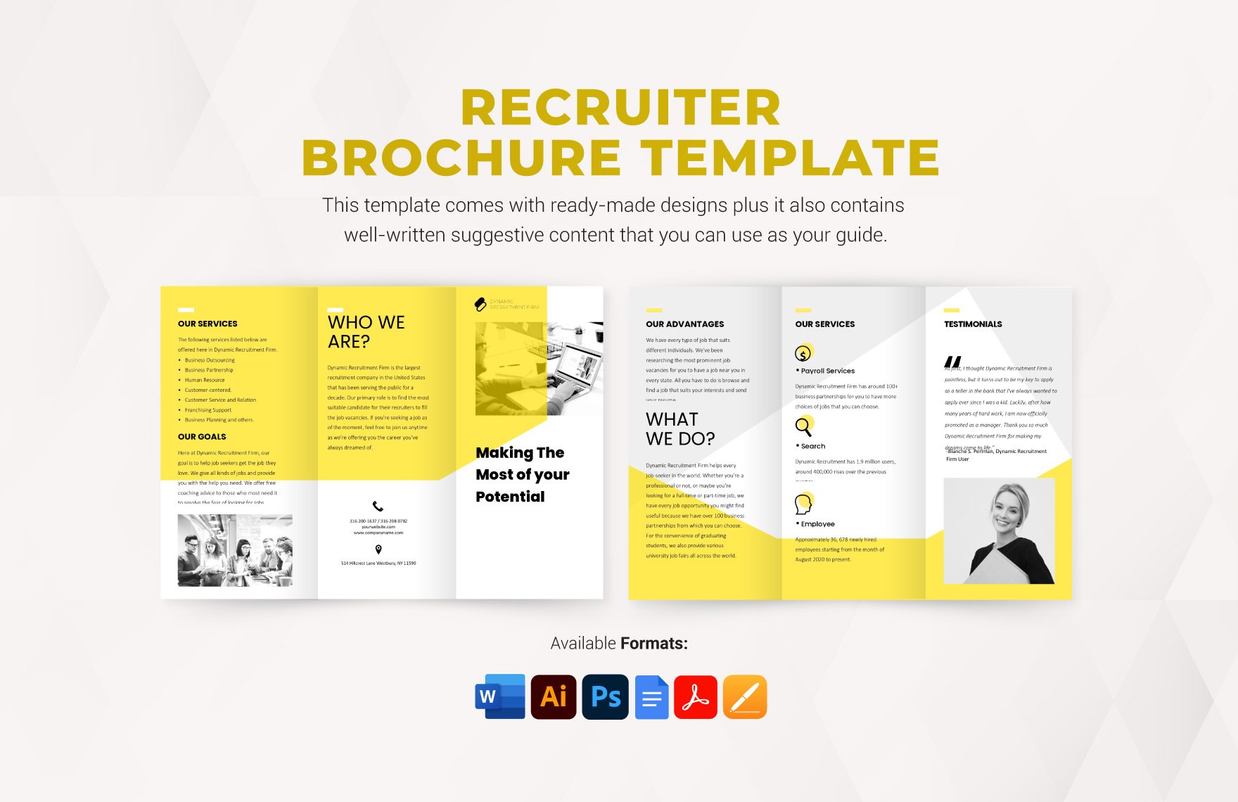 Free Recruiter Brochure Template in Word, Google Docs, PDF, Illustrator, PSD, Apple Pages