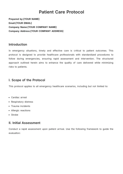 Free Patient Care Protocol Template to Edit Online