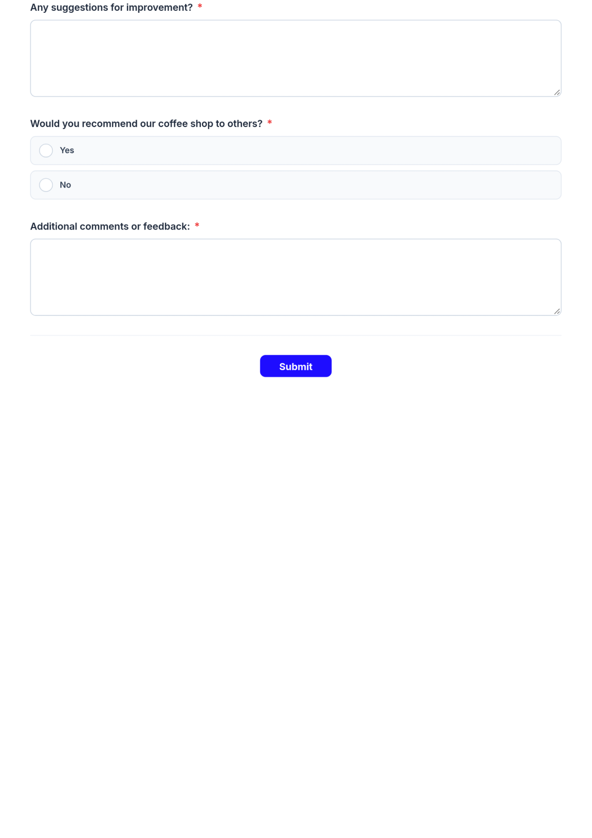 Free Coffee Shop Feedback Form Template & AI Maker Free Coffee Shop Feedback Form Template & AI Maker