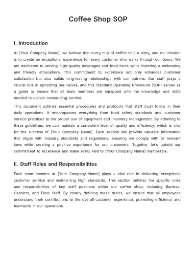 Free Coffee Shop SOP Template to Edit Online