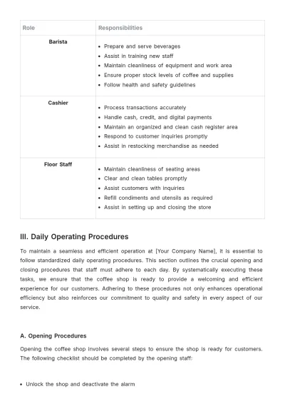 Free Coffee Shop SOP Template to Edit Online