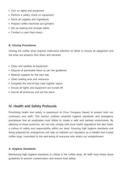 Free Coffee Shop SOP Template to Edit Online