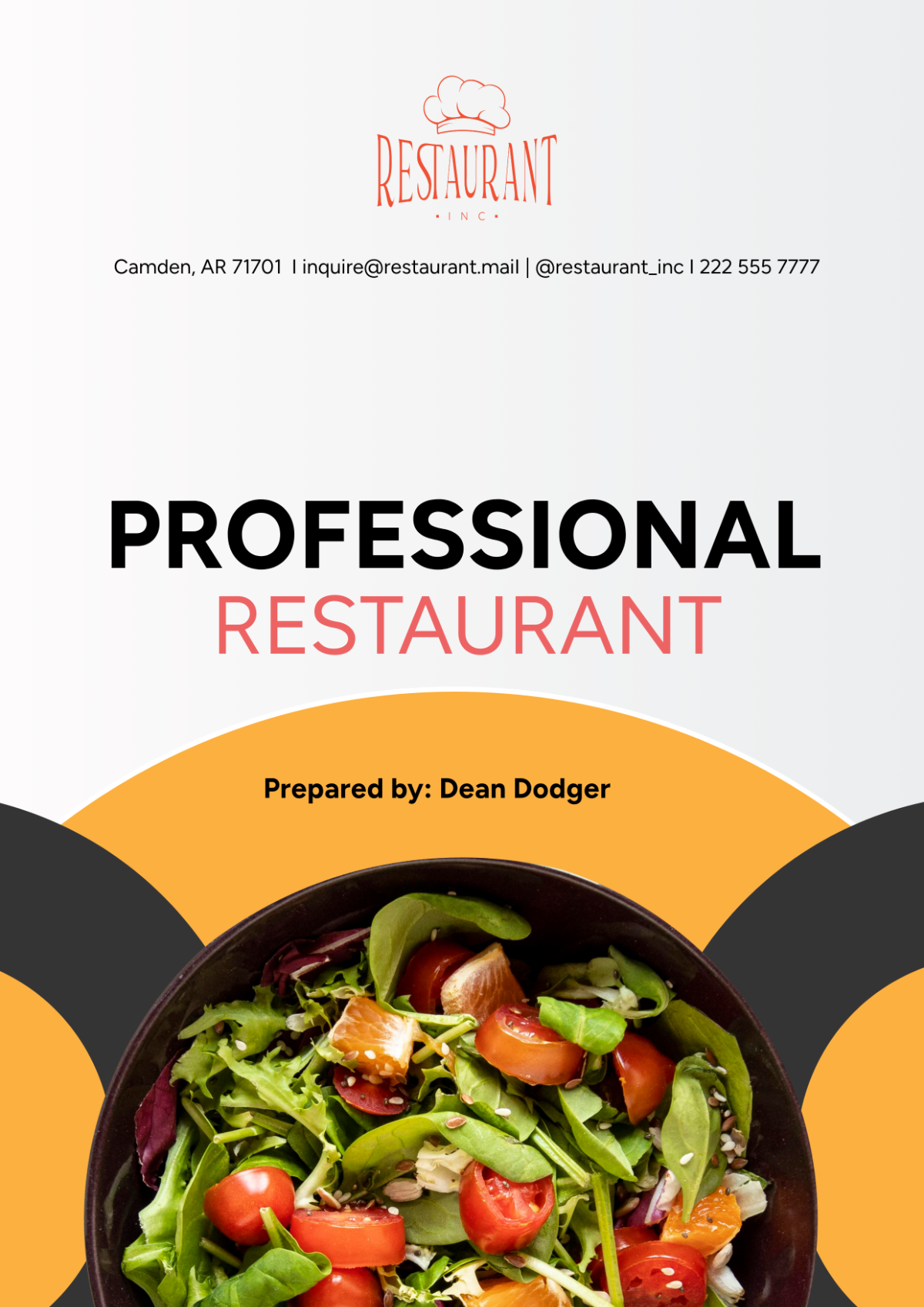 Professional Restaurant Cover Page Template - Edit Online & Download