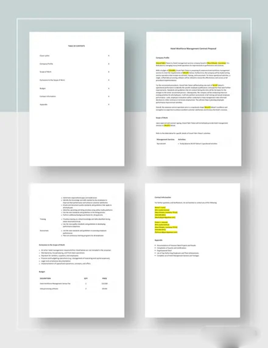 Hotel Management Contracts Proposal Template