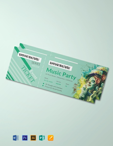 Printable Concert Ticket Template - Illustrator, Word, Apple Pages, PSD