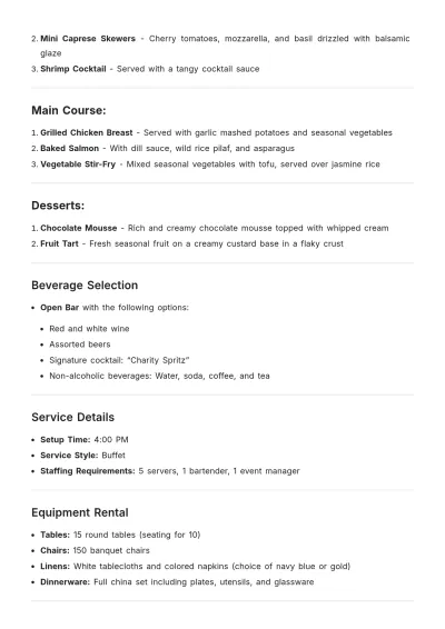 Free Sample Banquet Order Event Template to Edit Online