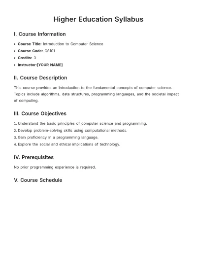 Free Higher Education Syllabus Template to Edit Online