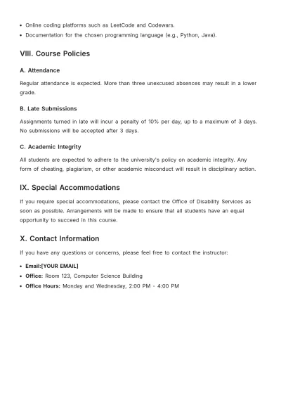 Free Higher Education Syllabus Template to Edit Online
