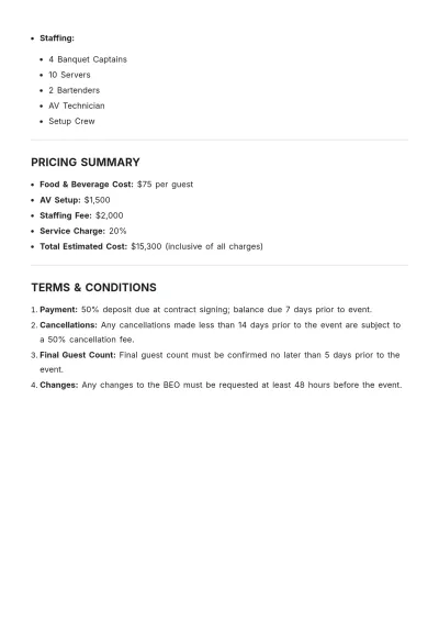 Free Corporate Banquet Event Order Template to Edit Online