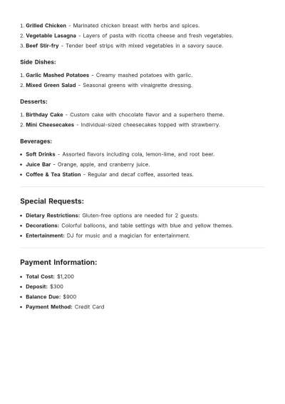 Free Birthday Party Banquet  Order Design Template to Edit Online