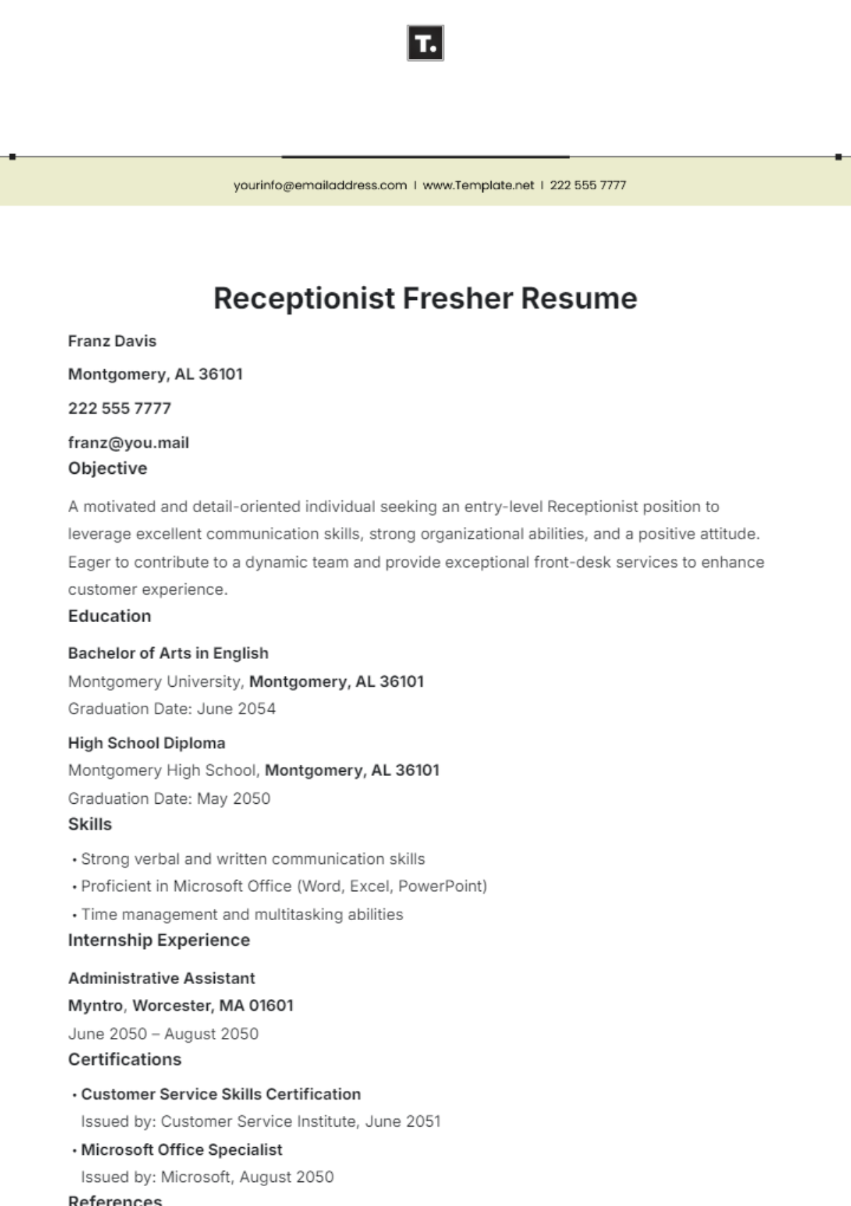 Free B.Com Fresher Resume Template to Edit Online