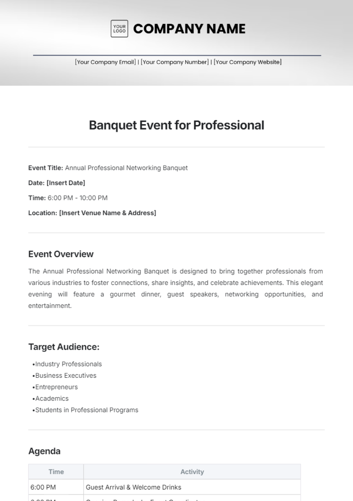 Banquent Event for Professional Template - Edit Online & Download