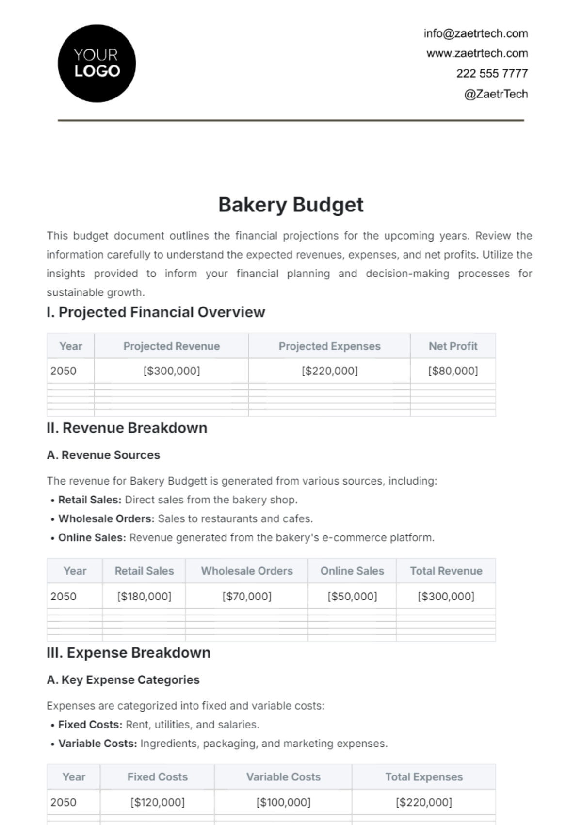 Bakery Budget Template - Edit Online & Download